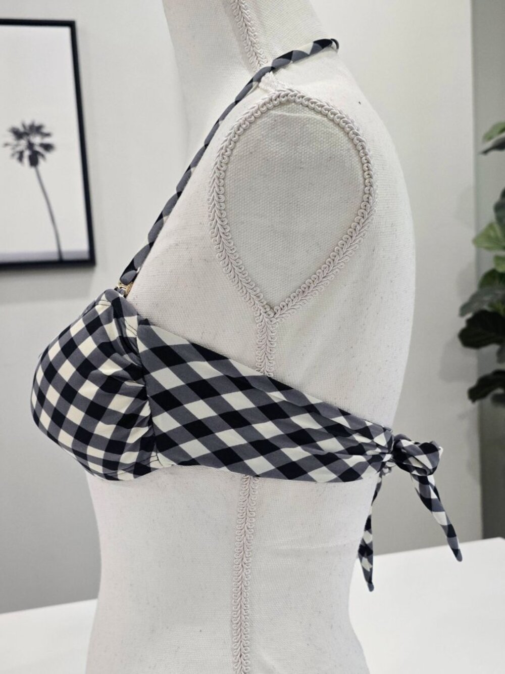Sofia by ViX Gingham Halter Bikini Top Black White Check Pink Heart Accent M - Picture 3 of 9